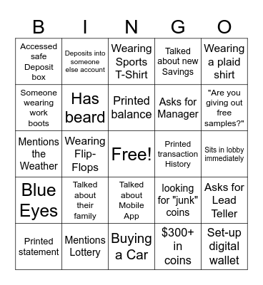 Bank: Customer Interactions Bingo Card