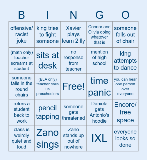 Class Bingo Card