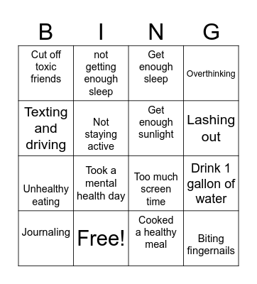 self care bingo Card