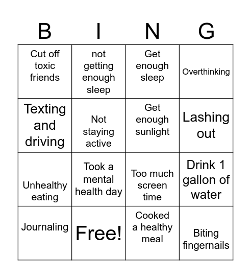 self care bingo Card