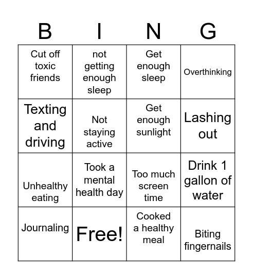 Self Care Bingo Card