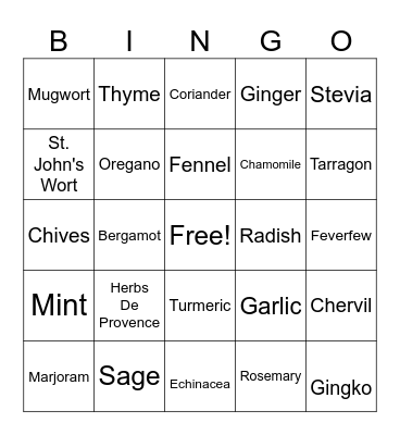 Herb Study Bingo Card