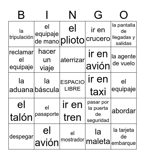 Unidad 3 vocabulario Bingo Card