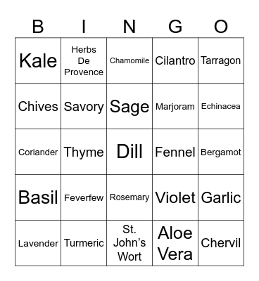 Herb Study Bingo Card