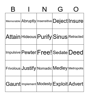 Star Vocabulary Review Bingo Card