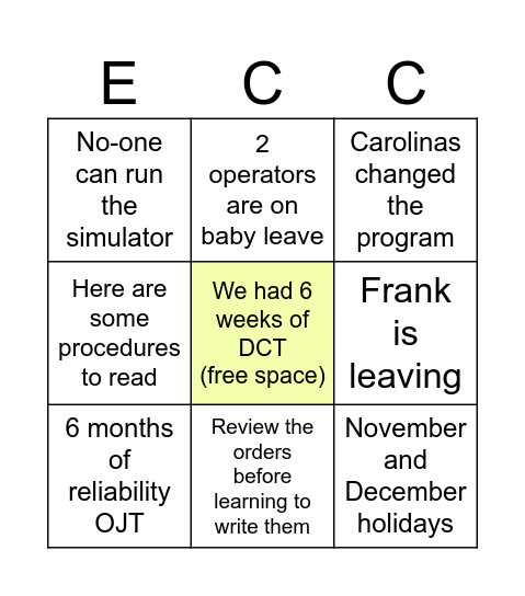 ECC training bingo Card