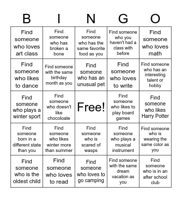 Getting to Know Each Other Bingo Card