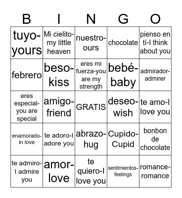 Felíz Día de San Valentín Bingo Card