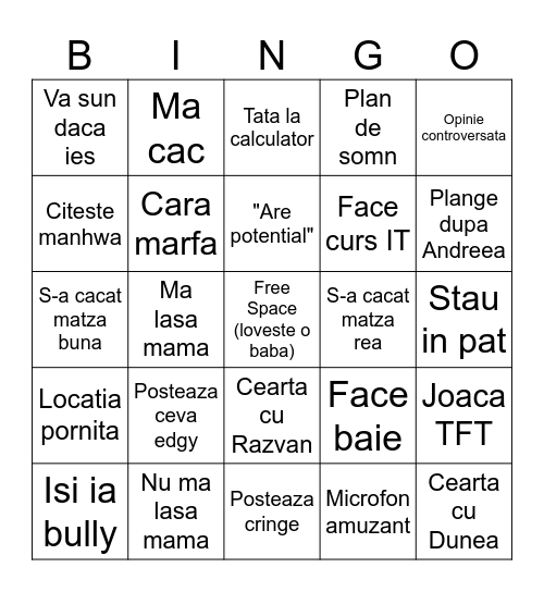 Slai Bingo (Slingo) Bingo Card