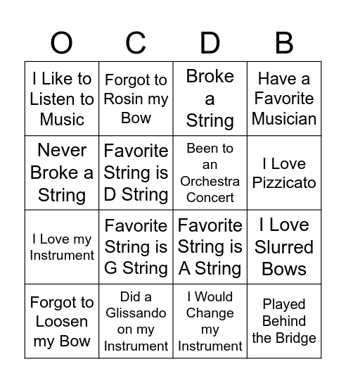 Orchestra Member Bingo Card