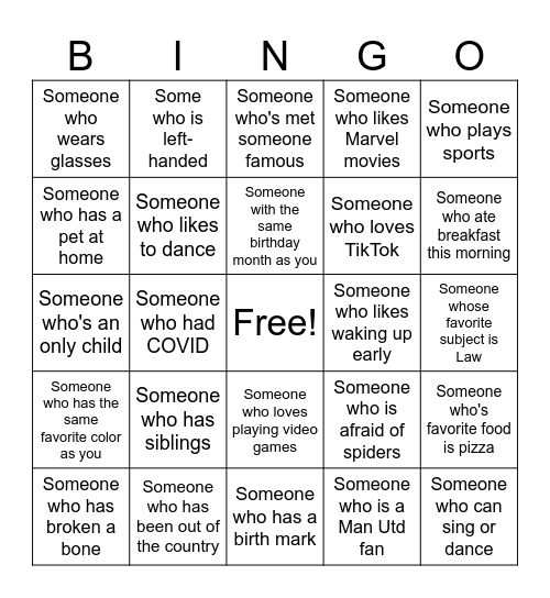 PUA Bingo Card