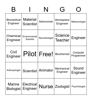 STEM Career Bingo Card
