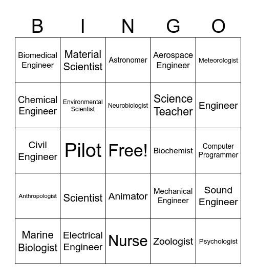 STEM Career Bingo Card