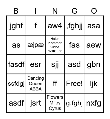 MusikkBingo Card