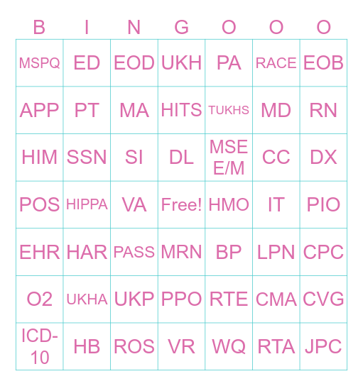 Acronym Bingooo Bingo Card