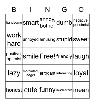 Qualities Bingo Card