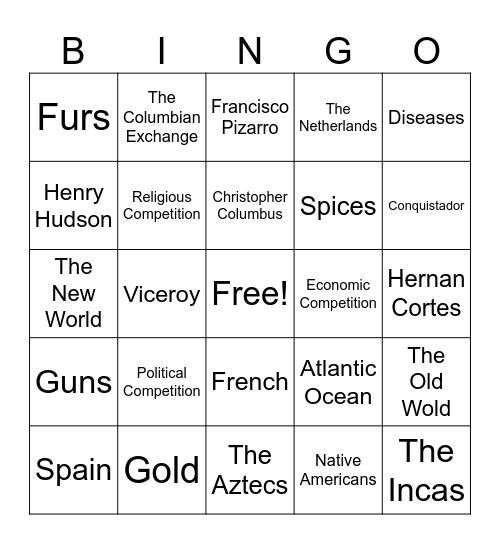 USH Vocab Ch. 1 Bingo Card