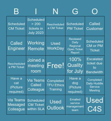 Scheduling Bingo Card
