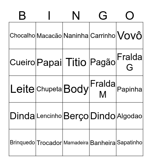 CAIO'S BABY SHOWER Bingo Card