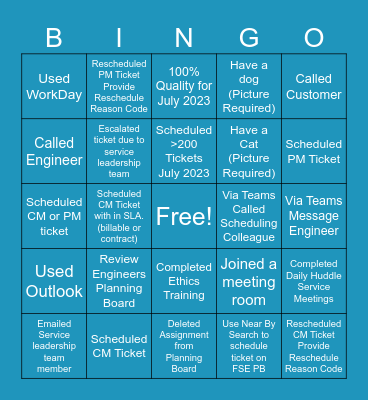 Scheduling Bingo Card