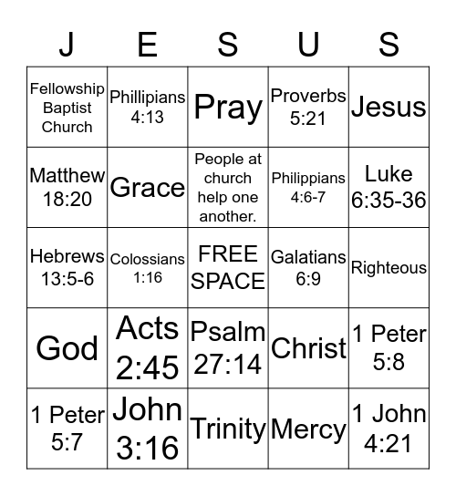 Church Bingo Card