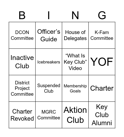 PNW Committee Bingo Card