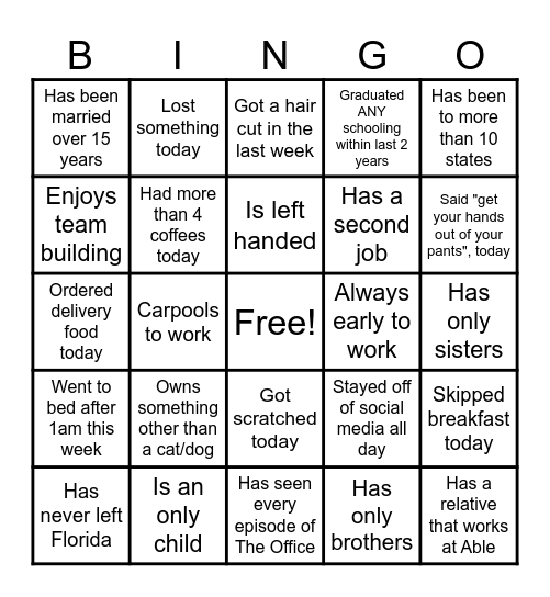 You can only write a person ONCE Bingo Card