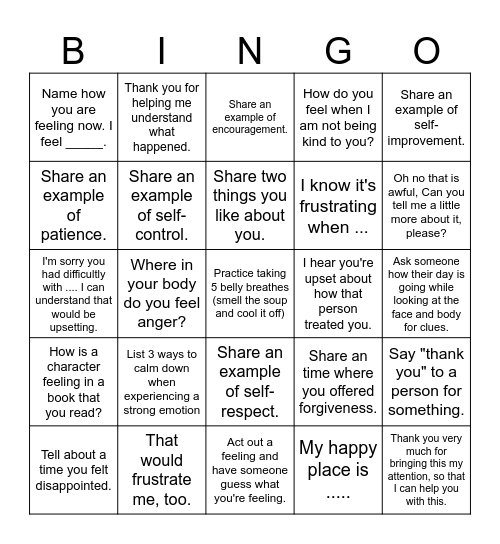 Empathy Bingo Card