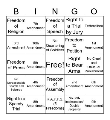 Bill of Rights Bingo Card