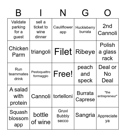 Thursday Night Bingo Card