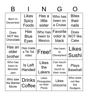 Find Someone Who.... Bingo Card