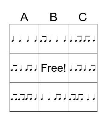 Rhythm Bingo - Ta, Ta Di Bingo Card