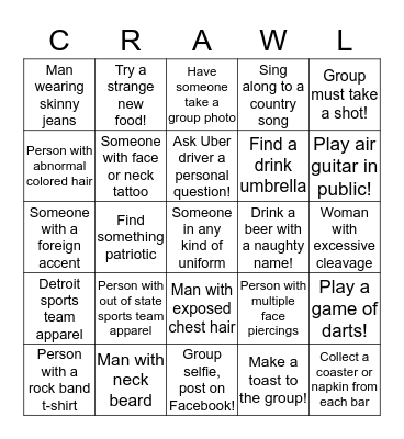 DDMP B1G PUB CRAWL BINGO Card