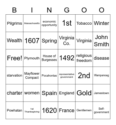 Exploration & Colonization Bingo Card