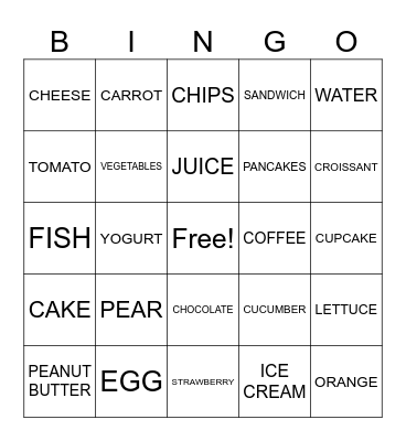 Food Bingo Card