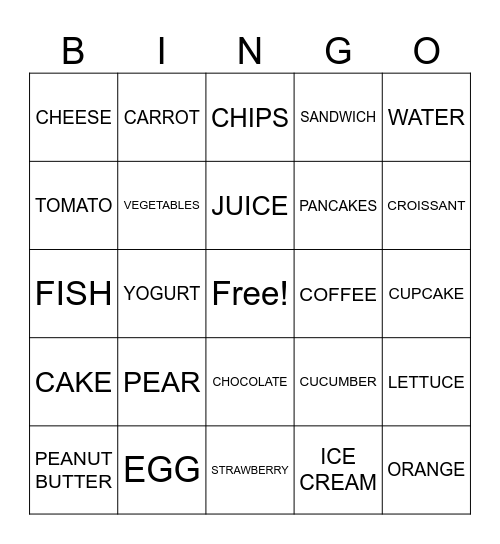 Food Bingo Card