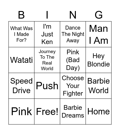 BARBIE BINGO ROUND 1 Bingo Card