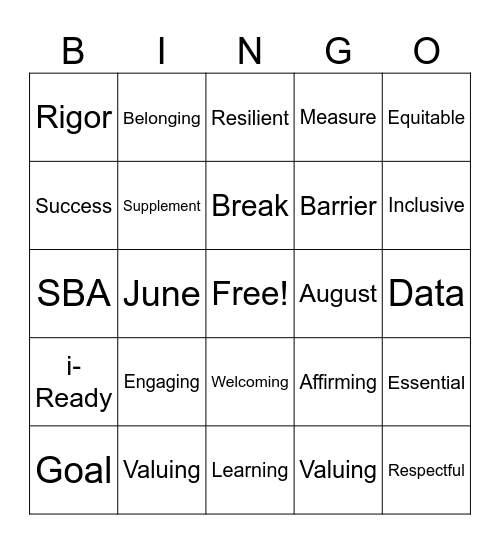 District-Day Buzz Word BINGO Card