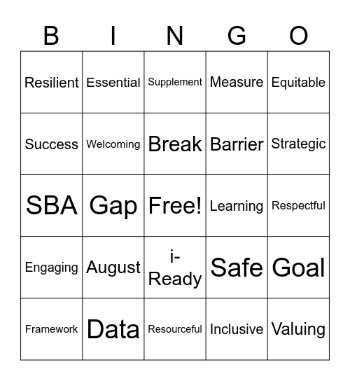 District-Day Buzz Word BINGO Card