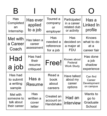 Career Bingo Card