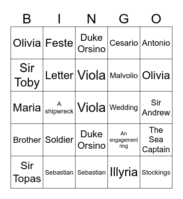 Twelfth Night Bingo Card