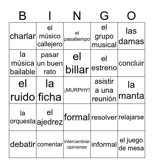 Español 3 - U5L2 Bingo Card