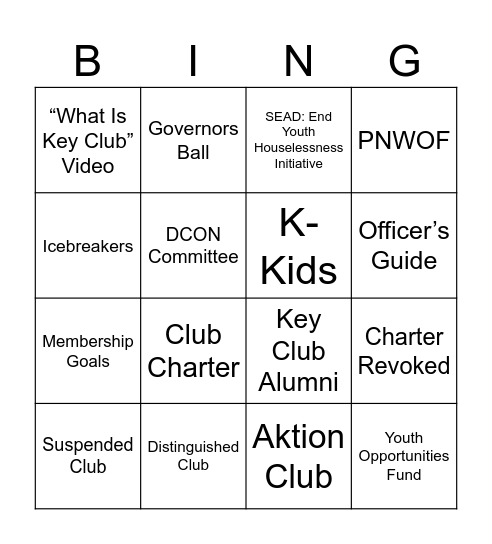 PNW Committee Bingo Card