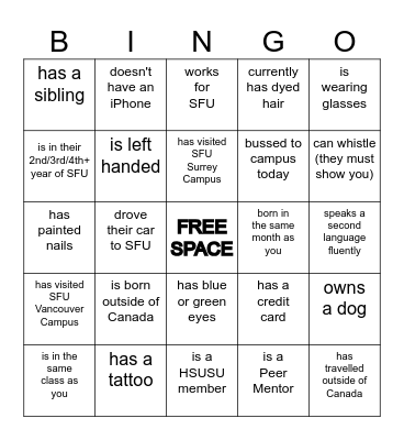 FHS BINGO! Bingo Card