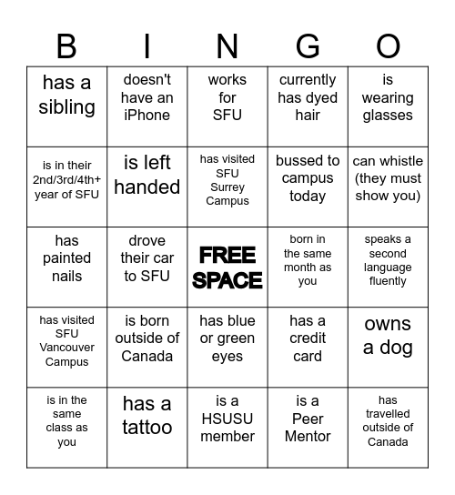 FHS BINGO! Bingo Card