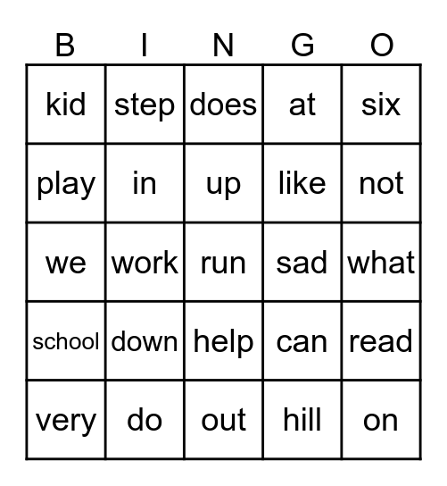 Vocabulary Week C & D Bingo Card