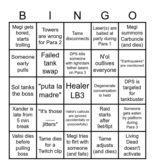 Goobie Goober Raid Night 8/24/23 Bingo Card