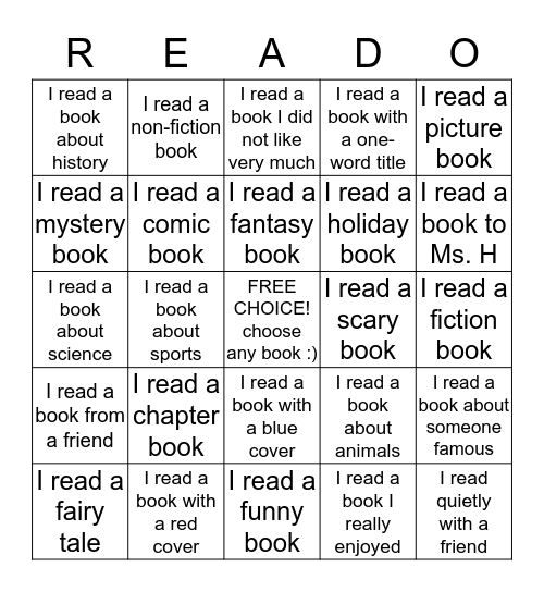 ______________'s Reading Bingo Card