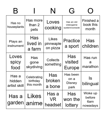 Untitled Bingo Card