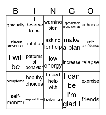 Roles of drugs, alcohol, nutrition & exercise Bingo Card